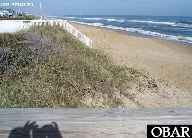 view of water feature featuring a beach view