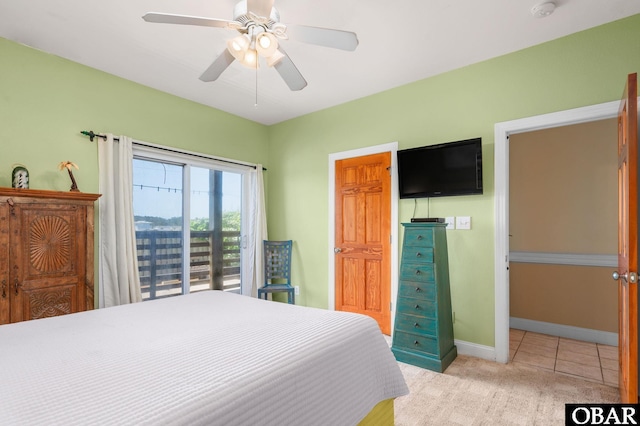25238 Mac Oca Dr Lot 14, Waves, NC 27982 - bedroom featuring light colored carpet, a ceiling fan, baseboards, and access to outside