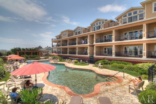 pool with a patio