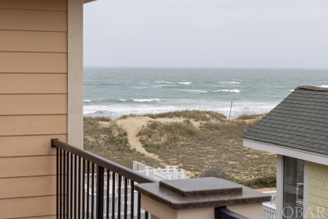 view of water feature with a view of the beach