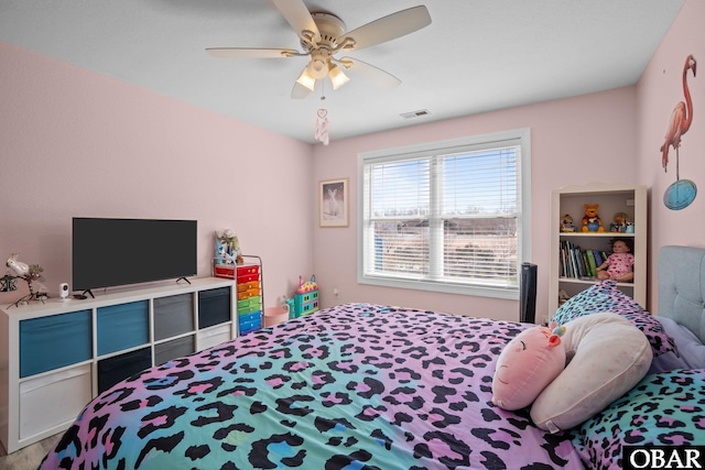 bedroom featuring a ceiling fan and visible vents