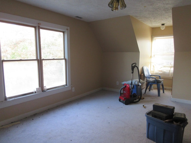 bonus room with a textured ceiling, visible vents, and a wealth of natural light