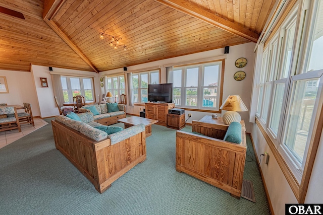 65 Ocean Blvd Lot 3-4, Southern Shores, NC 27949 - living area with wooden ceiling and light colored carpet