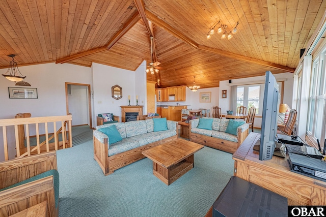 65 Ocean Blvd Lot 3-4, Southern Shores, NC 27949 - living room featuring carpet flooring and wood ceiling