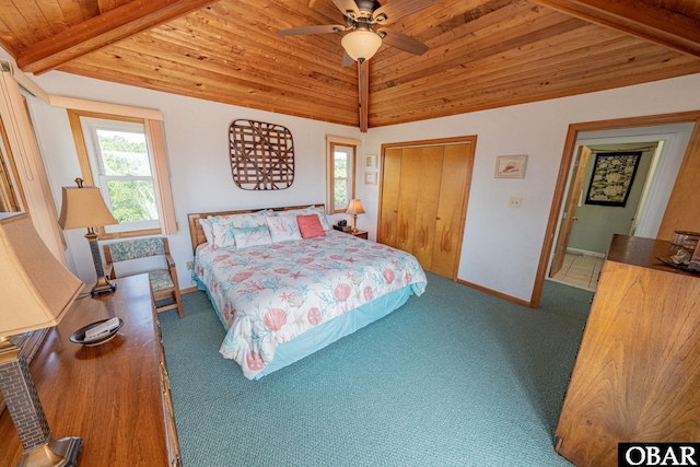 65 Ocean Blvd Lot 3-4, Southern Shores, NC 27949 - bedroom with wood ceiling, carpet floors, lofted ceiling, and a ceiling fan