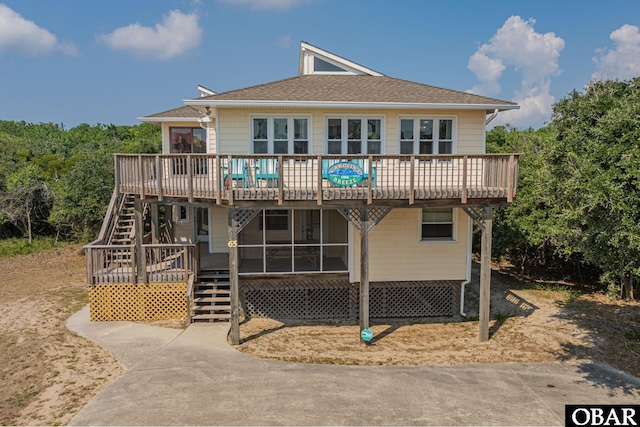 65 Ocean Blvd Lot 3-4, Southern Shores, NC 27949 - view of front of property with stairway, a deck, and a shingled roof
