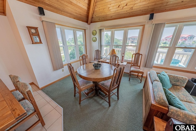 65 Ocean Blvd Lot 3-4, Southern Shores, NC 27949 - dining room featuring wood ceiling, plenty of natural light, tile patterned flooring, and carpet floors