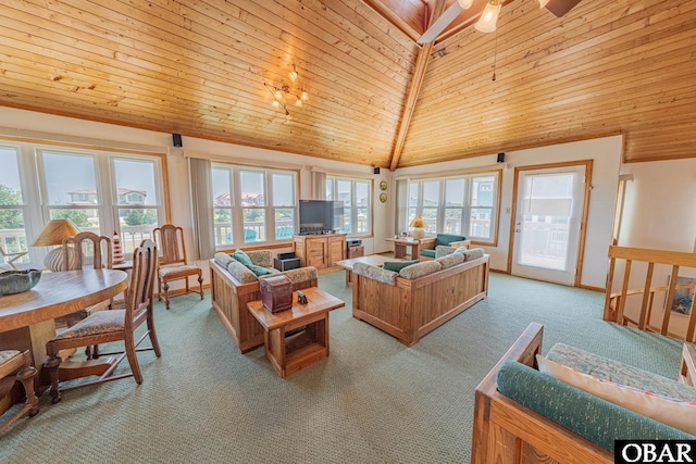65 Ocean Blvd Lot 3-4, Southern Shores, NC 27949 - living area featuring wooden ceiling, light carpet, healthy amount of natural light, and lofted ceiling