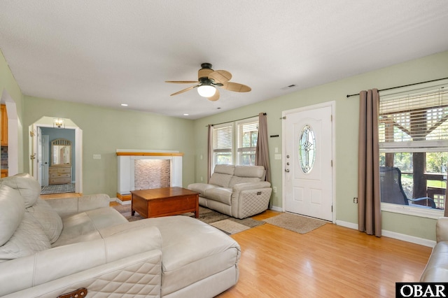 147 Dr Newbern Rd Lot # 3, Powells Point, NC 27966 - living area with light wood-style floors, visible vents, baseboards, and ceiling fan