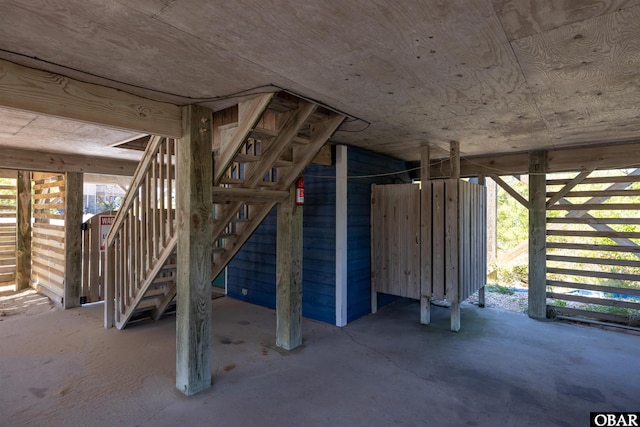 interior space with concrete floors and stairway