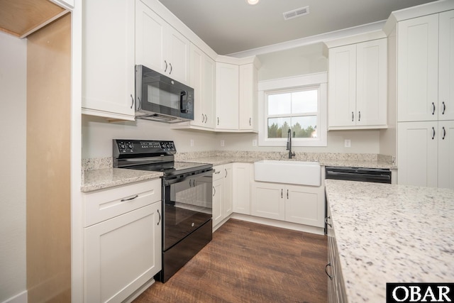 329 Country Club Rd Lot A, Lot A, Camden, NC 27921 - kitchen with black appliances, a sink, white cabinets, and dark wood-style floors