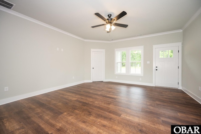 329 Country Club Rd Lot A, Lot A, Camden, NC 27921 - spare room featuring a ceiling fan, dark wood-style flooring, ornamental molding, and baseboards