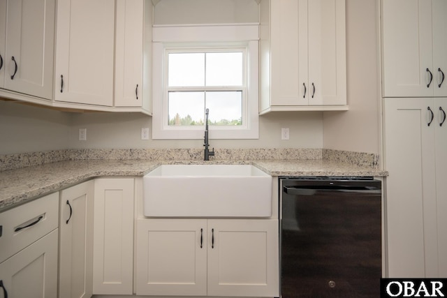 329 Country Club Rd Lot A, Lot A, Camden, NC 27921 - kitchen featuring black dishwasher, a sink, white cabinets, and light stone counters