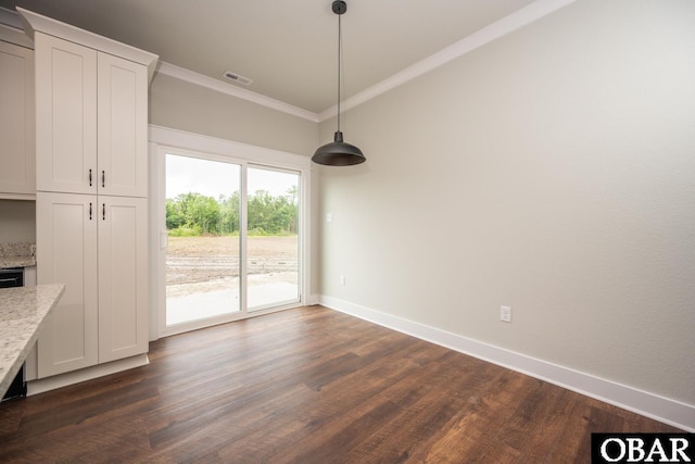 329 Country Club Rd Lot A, Lot A, Camden, NC 27921 - unfurnished dining area featuring ornamental molding, dark wood-style flooring, and baseboards