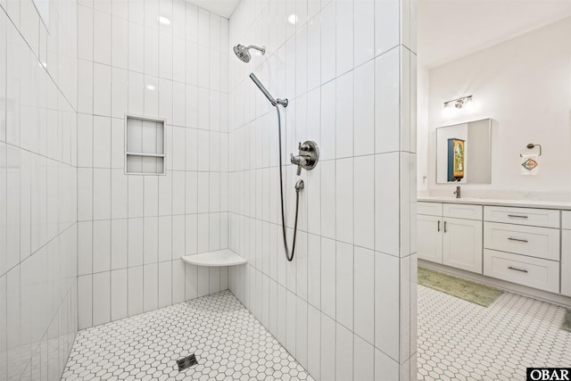 197 Wax Myrtle Trl Lot # 15R, Southern Shores, NC 27949 - full bath with a tile shower, vanity, and tile patterned flooring