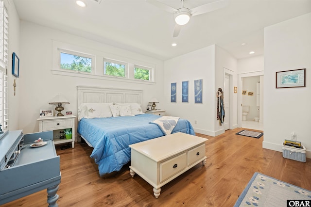 197 Wax Myrtle Trl Lot # 15R, Southern Shores, NC 27949 - bedroom featuring recessed lighting, light wood-type flooring, baseboards, ensuite bathroom, and ceiling fan