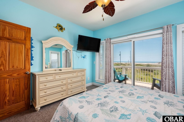 56432 NC-12 Hwy Lot 1, Hatteras, NC 27943 - bedroom featuring dark colored carpet, access to outside, a ceiling fan, and baseboards