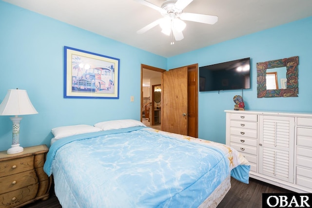 23212 Sea Oats Dr Lot 18, Rodanthe, NC 27968 - bedroom with a ceiling fan and dark wood-style floors