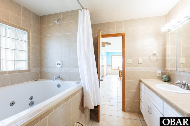 23212 Sea Oats Dr Lot 18, Rodanthe, NC 27968 - full bath featuring tile walls, vanity, tile patterned floors, and a wealth of natural light