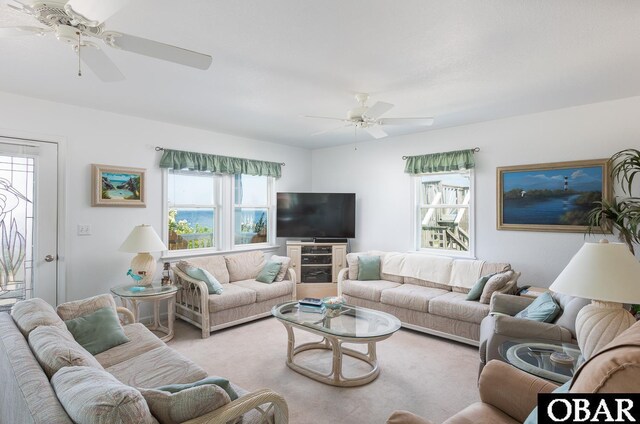2603 Bay Dr Lot 3, Kill Devil Hills, NC 27948 - carpeted living room featuring ceiling fan and plenty of natural light