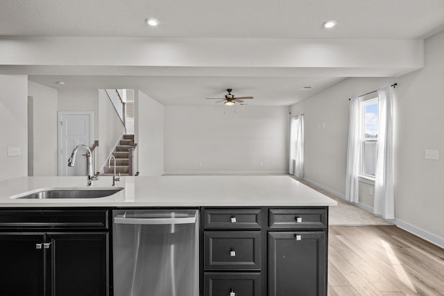 104 Garland St Lot 3, Moyock, NC 27958 - kitchen with light countertops, a ceiling fan, light wood finished floors, dishwasher, and a sink