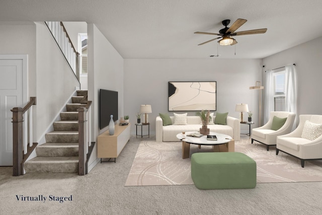 104 Garland St Lot 3, Moyock, NC 27958 - carpeted living area featuring stairway, visible vents, and ceiling fan