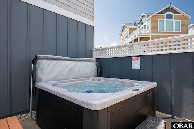 view of patio featuring a hot tub