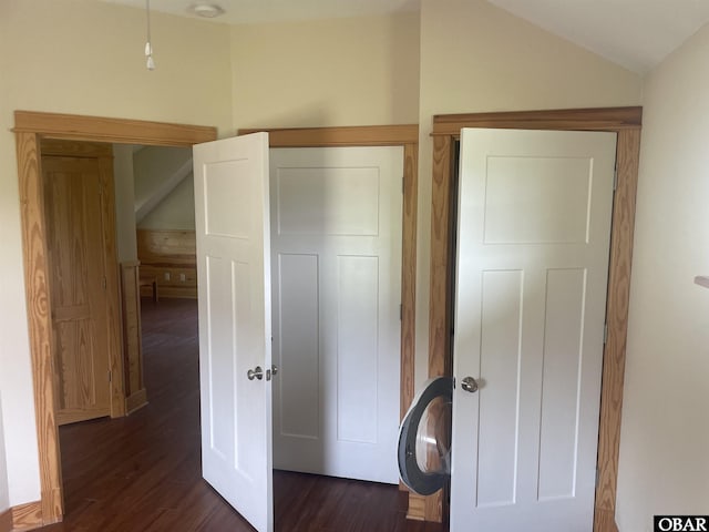 102 Daybreak Ct Lot # 53, Grandy, NC 27939 - unfurnished bedroom with dark wood-style flooring and vaulted ceiling