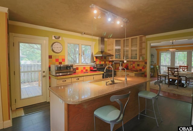 509 Telegraph Ct Lot 17, Kill Devil Hills, NC 27948 - kitchen featuring wall chimney range hood, stainless steel appliances, a sink, and tasteful backsplash