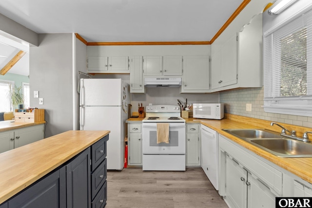 100 Tides Dr Lot 1, Duck, NC 27949 - kitchen featuring white appliances, a sink, under cabinet range hood, light wood-style flooring, and healthy amount of natural light