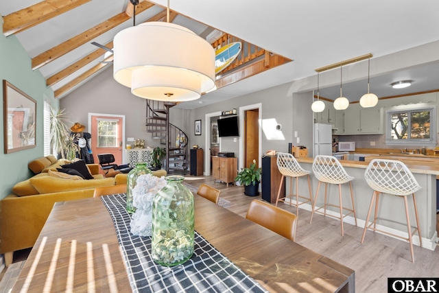 100 Tides Dr Lot 1, Duck, NC 27949 - dining area featuring stairway and light wood finished floors