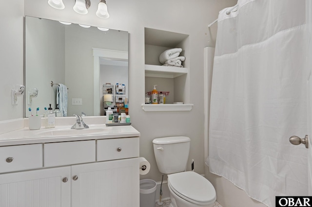 509 Cypress Ln Lot # 1, Manteo, NC 27954 - full bathroom with vanity, toilet, and shower / bathtub combination with curtain