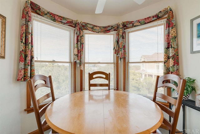 dining area with a healthy amount of sunlight and a ceiling fan