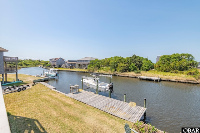 50011 Kings Point Dr Lot 335, Frisco, NC 27936 - dock area with boat lift, a water view, and a yard