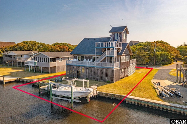 50011 Kings Point Dr Lot 335, Frisco, NC 27936 - view of dock featuring a deck with water view, stairway, and boat lift