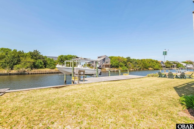 50011 Kings Point Dr Lot 335, Frisco, NC 27936 - view of dock with a lawn, boat lift, and a water view