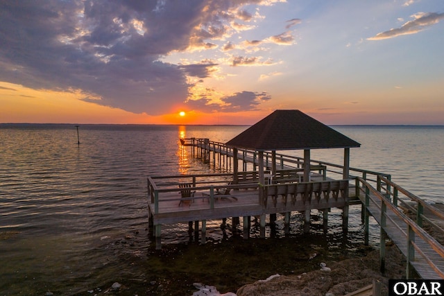 dock area with a water view