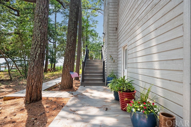 view of patio featuring stairway