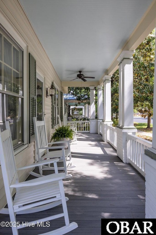 505 N Broad St, Edenton, NC 27932 - wooden deck with a ceiling fan and a porch