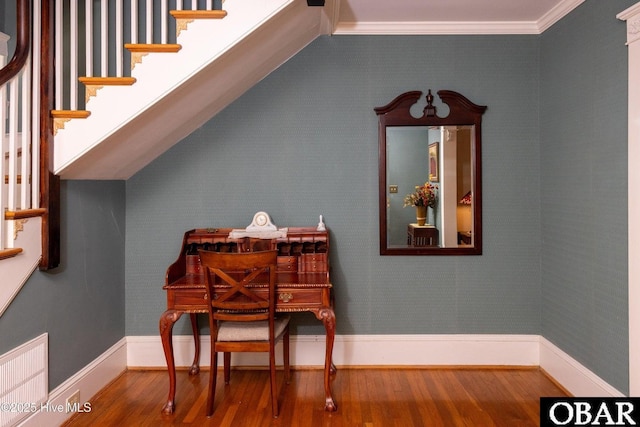 505 N Broad St, Edenton, NC 27932 - interior space with crown molding, stairs, baseboards, and wood finished floors
