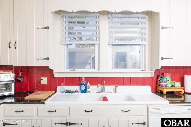 505 N Broad St, Edenton, NC 27932 - kitchen featuring tasteful backsplash, a healthy amount of sunlight, white cabinets, and dishwasher