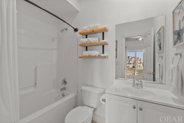 full bathroom with  shower combination, toilet, and vanity