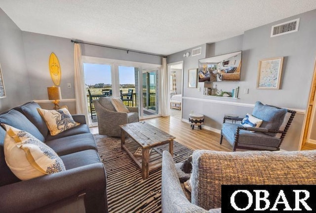 24250 Resort Rodanthe Dr Unit 12B, Rodanthe, NC 27968 - living room featuring a textured ceiling and wood finished floors