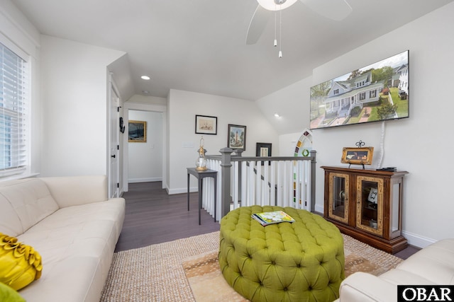 504 Lord Essex Ave, Manteo, NC 27954 - living area with baseboards, recessed lighting, a ceiling fan, and wood finished floors