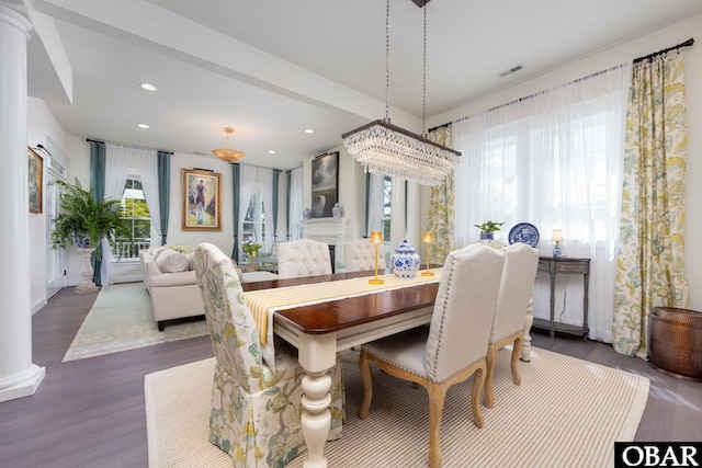504 Lord Essex Ave, Manteo, NC 27954 - dining space featuring visible vents, recessed lighting, baseboards, and wood finished floors