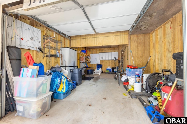 garage with wooden walls