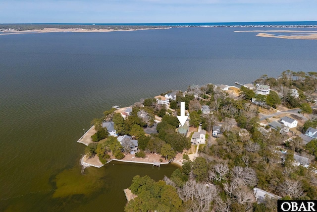 drone / aerial view featuring a water view