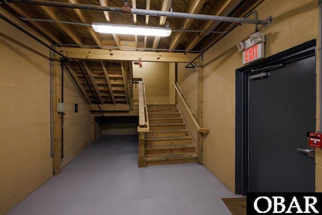 basement featuring concrete block wall