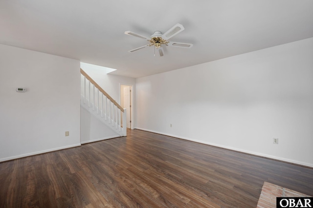 3002 Seahorse Ct Unit 3002, Kitty Hawk, NC 27949 - unfurnished living room featuring stairs, wood finished floors, ceiling fan, and baseboards