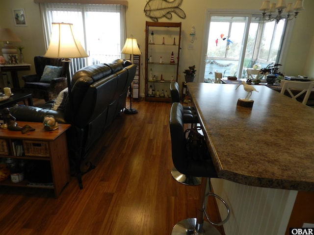 living room with dark wood-style flooring